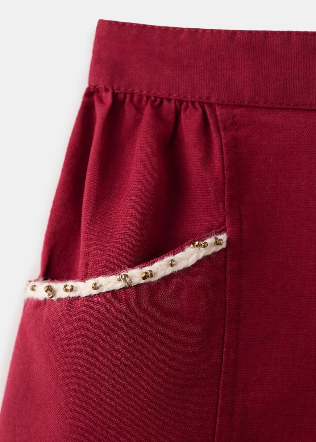 Red Short Linen Cotton Beaded, Baby Girls, Dark Red, large image number 2