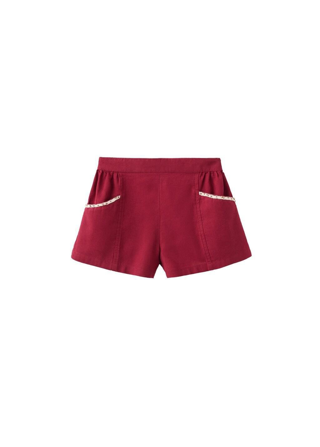 Red Short Linen Cotton Beaded, Baby Girls, Dark Red, large image number 3