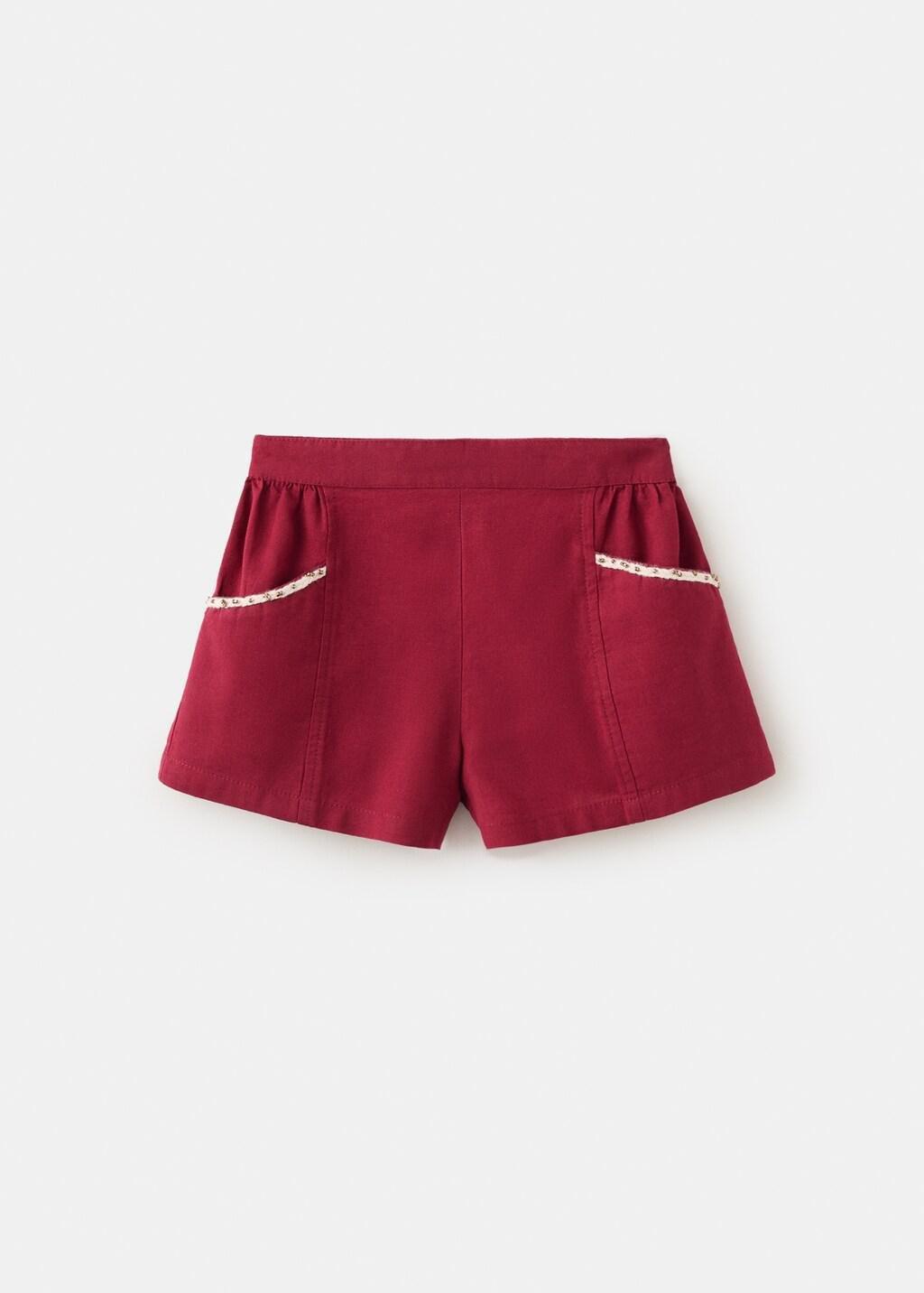 Red Short Linen Cotton Beaded, Baby Girls, Dark Red, large image number 5