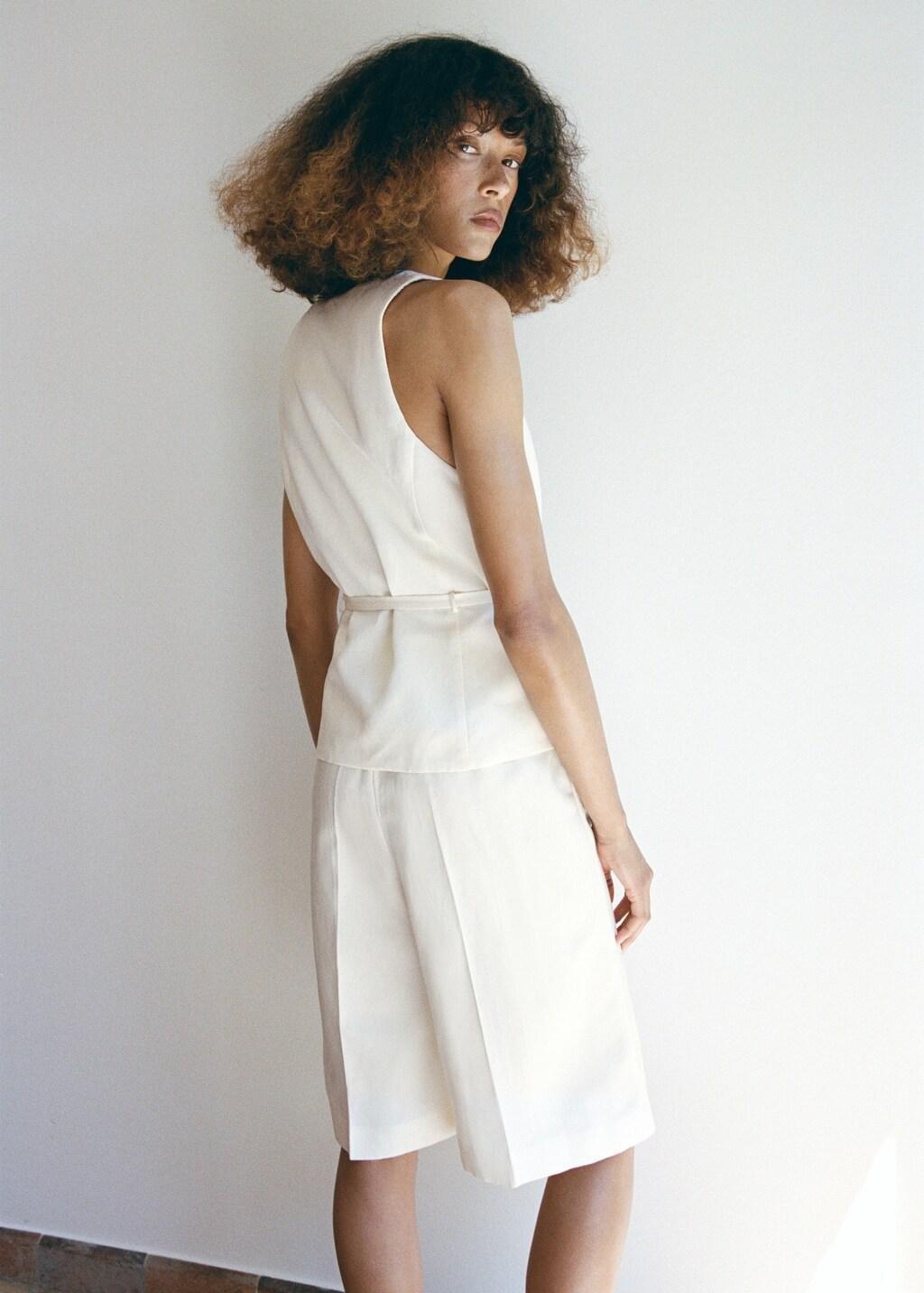 Beige Linen Blend Cross-Over Jumpsuit, Light Beige, large image number 2