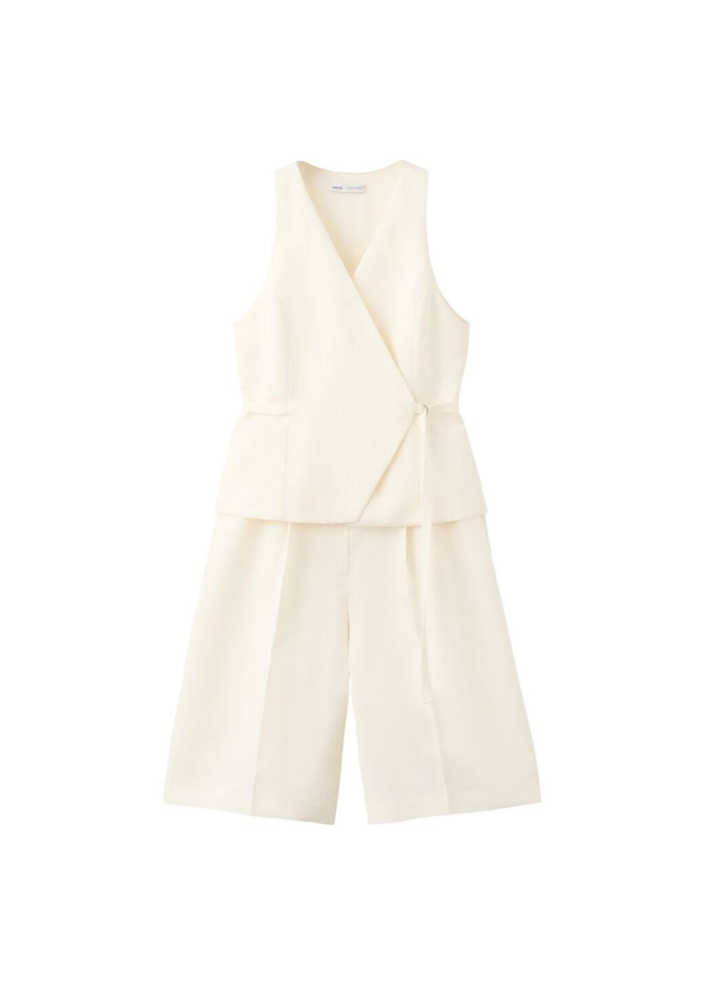 Beige Linen Blend Cross-Over Jumpsuit, Light Beige, large image number 5