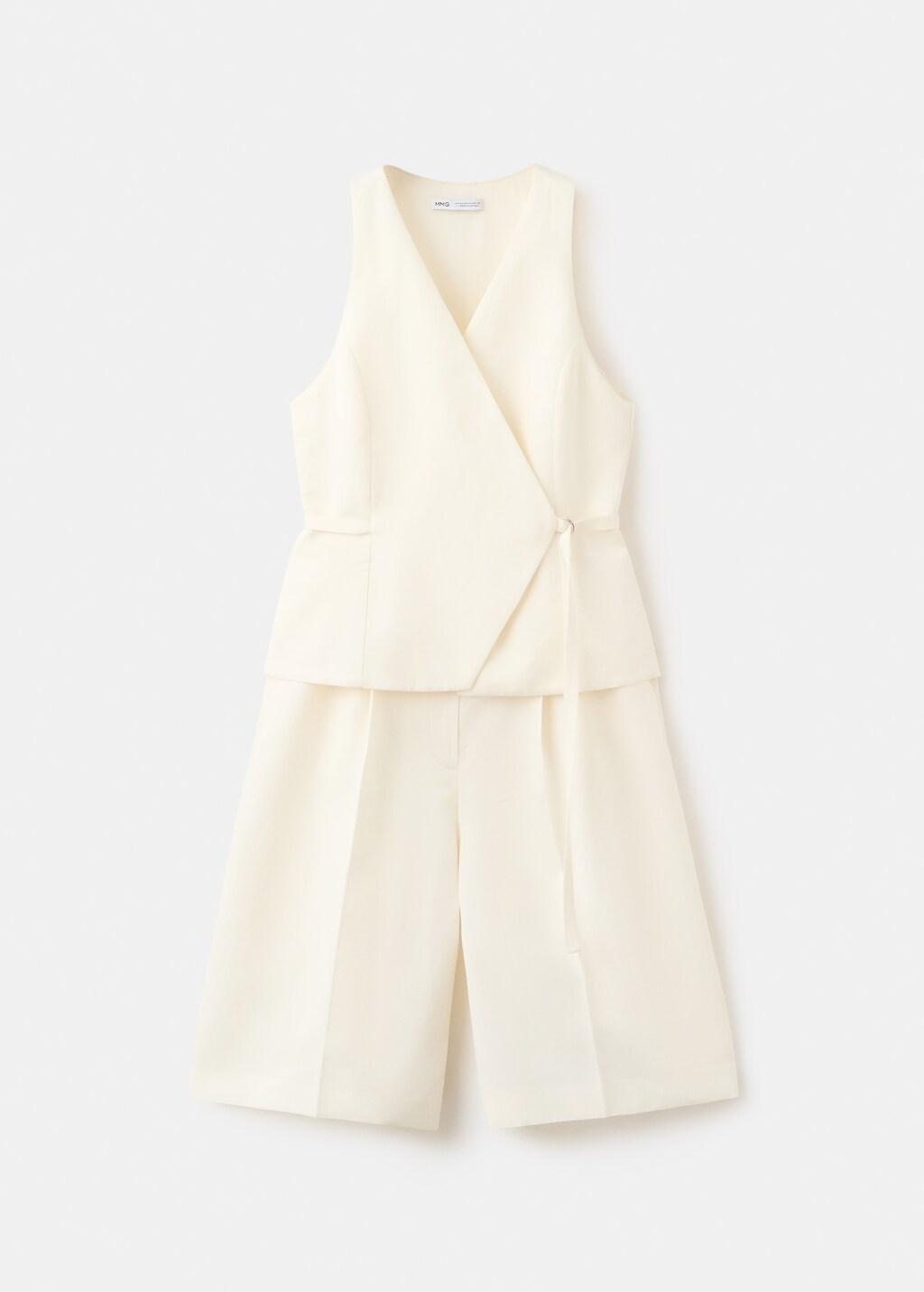 Beige Linen Blend Cross-Over Jumpsuit, Light Beige, large image number 6