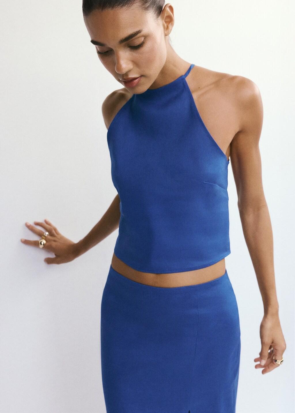 Blue Midi Skirt In A Linen-Cotton Blend, Medium Blue, large image number 1