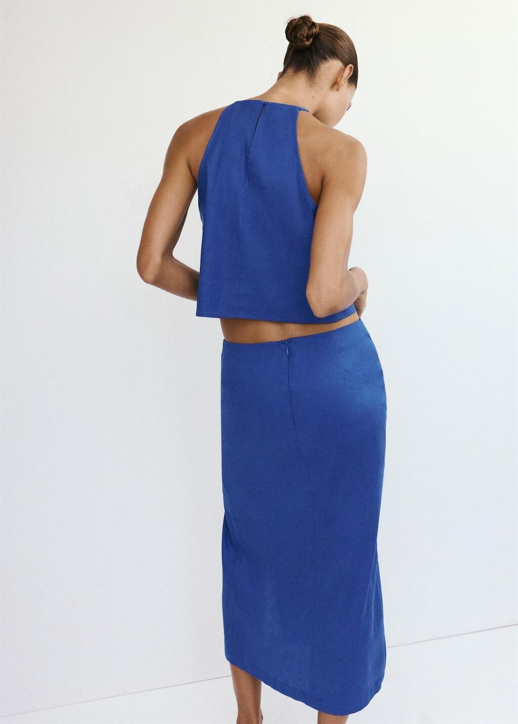 Blue Midi Skirt In A Linen-Cotton Blend, Medium Blue, medium