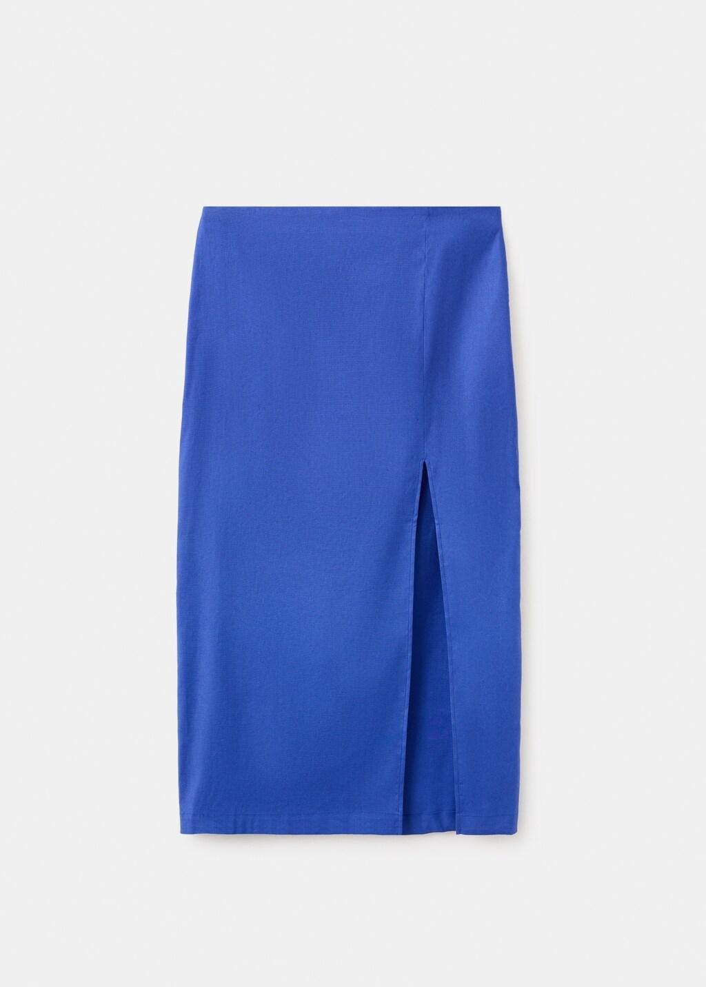 Blue Midi Skirt In A Linen-Cotton Blend, Medium Blue, large image number 7