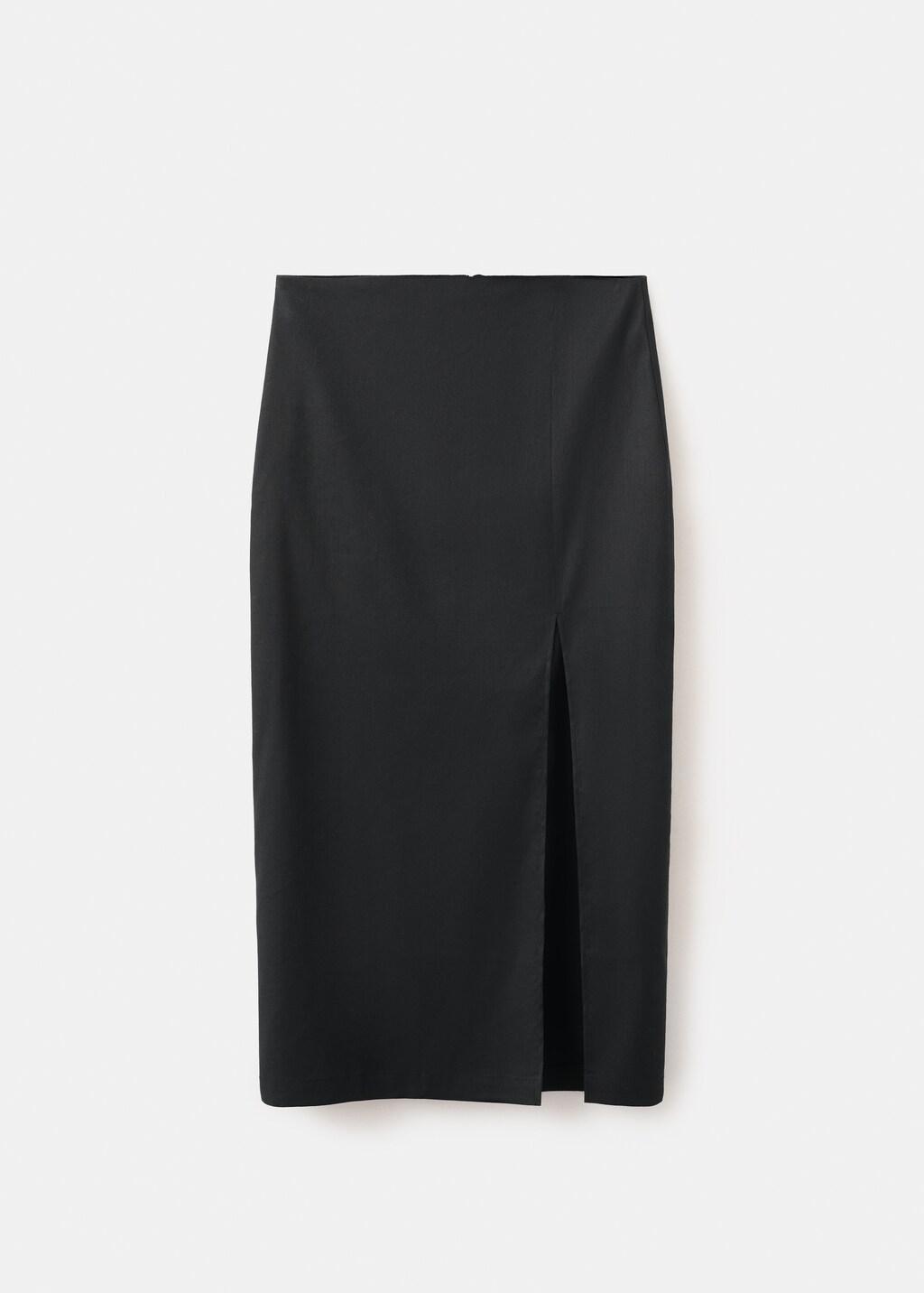 Black Midi Skirt In A Linen-Cotton Blend, Black, large image number 0