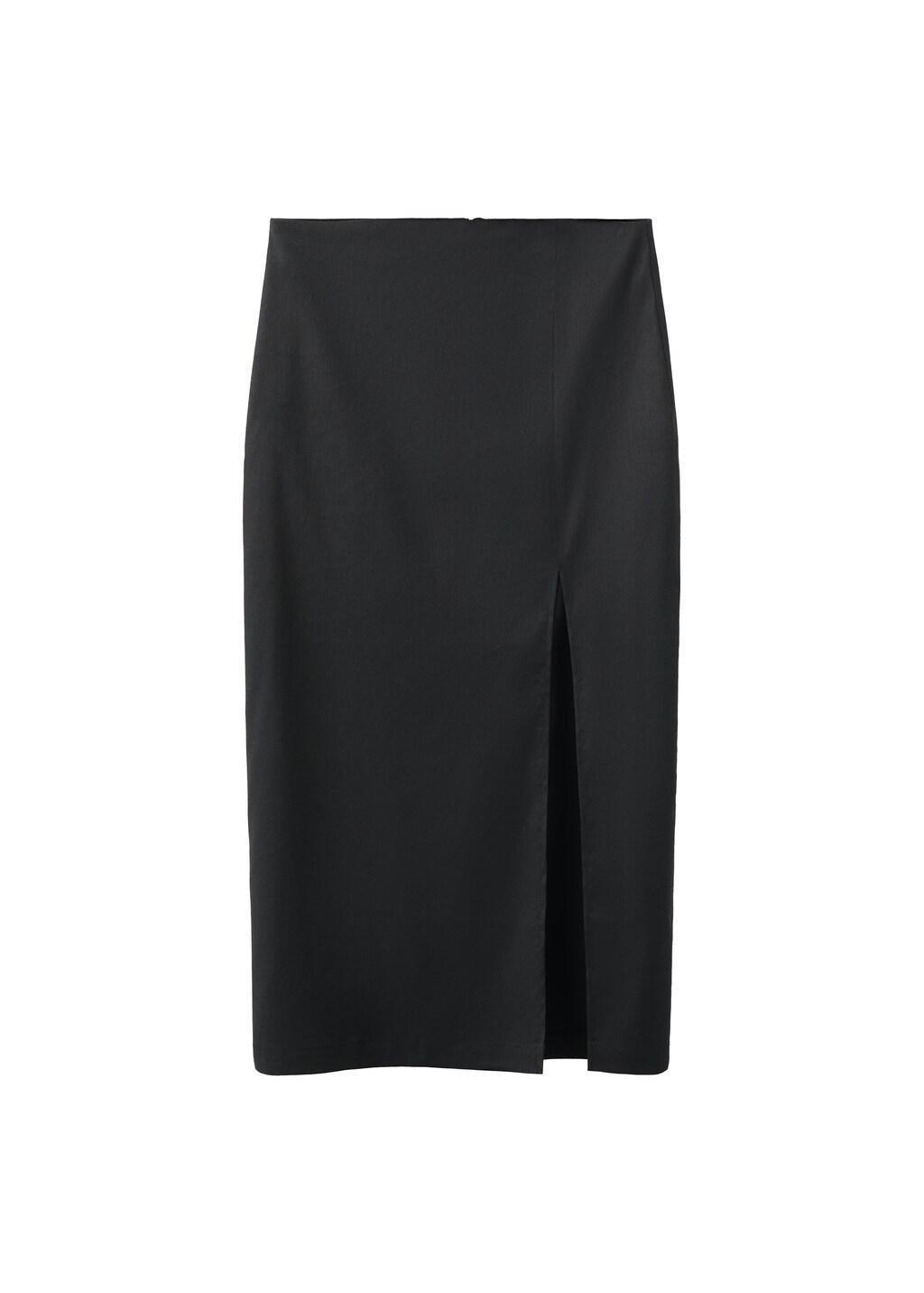 Black Midi Skirt In A Linen-Cotton Blend, Black, large image number 3