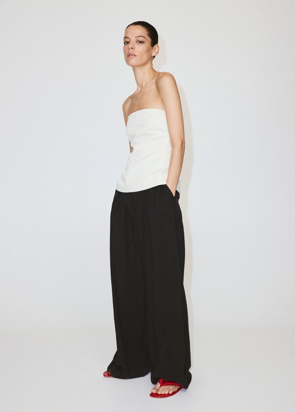 White Linen Strapless Top, Natural White, large image number 0