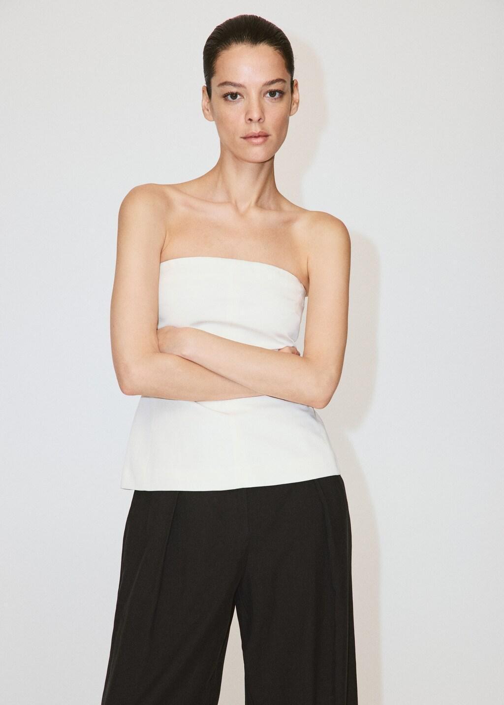 White Linen Strapless Top, Natural White, large image number 3