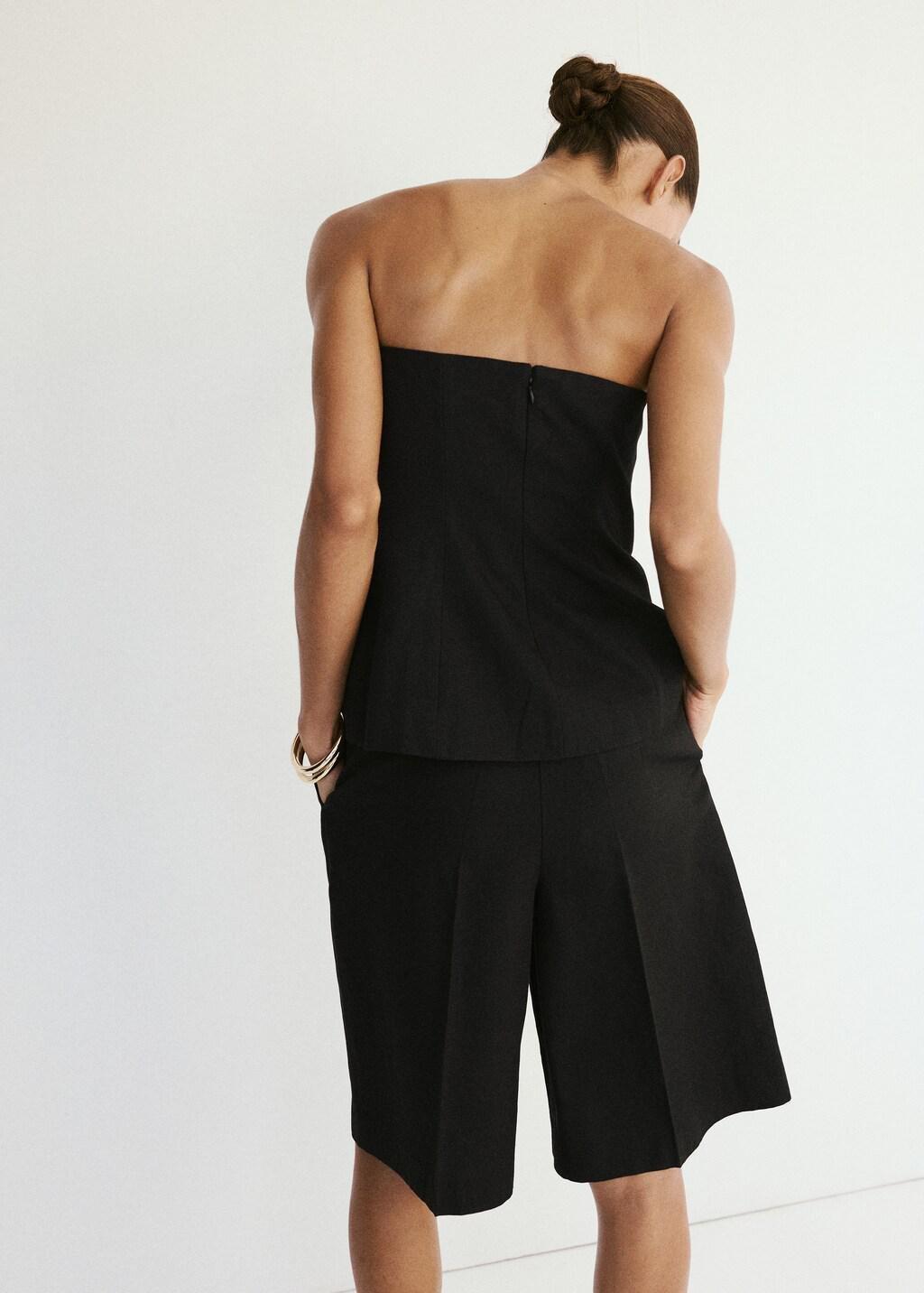 Black Linen Strapless Top, Black, large image number 2