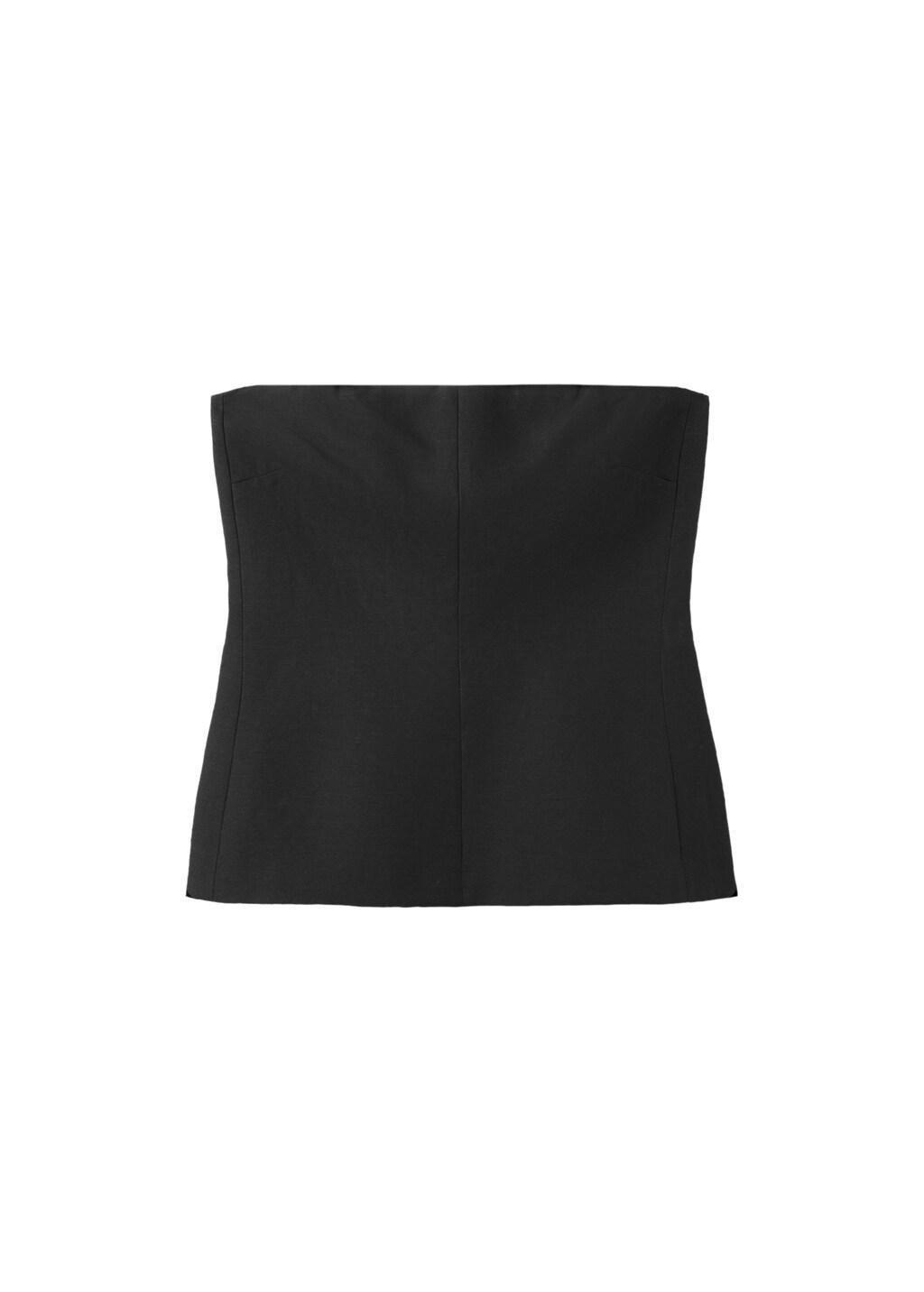 Black Linen Strapless Top, Black, large image number 6