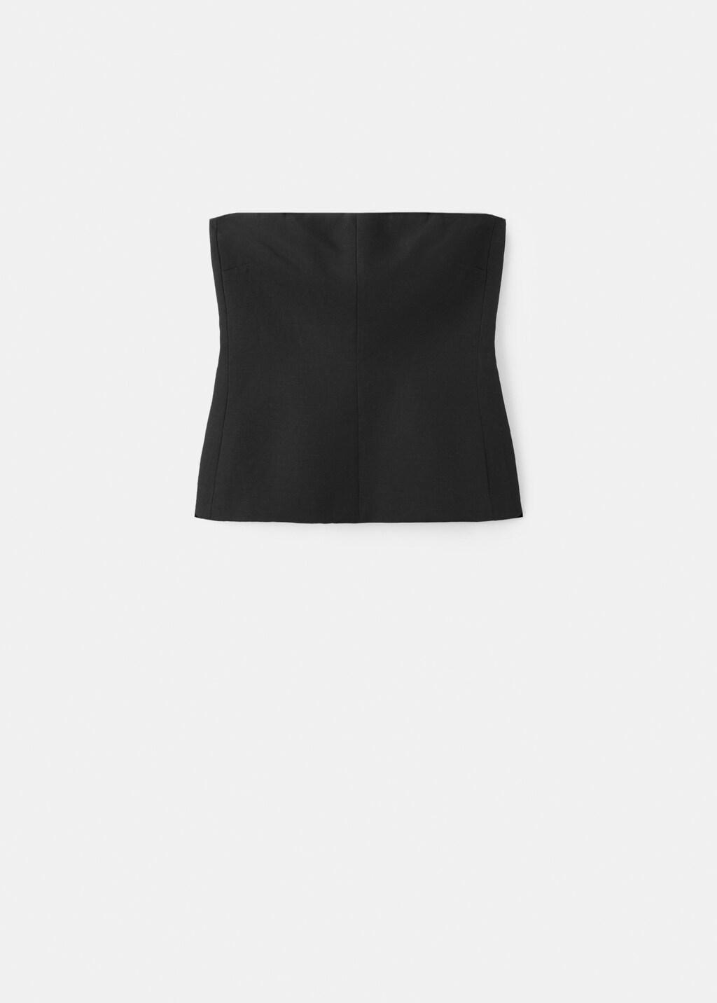 Black Linen Strapless Top, Black, large image number 7