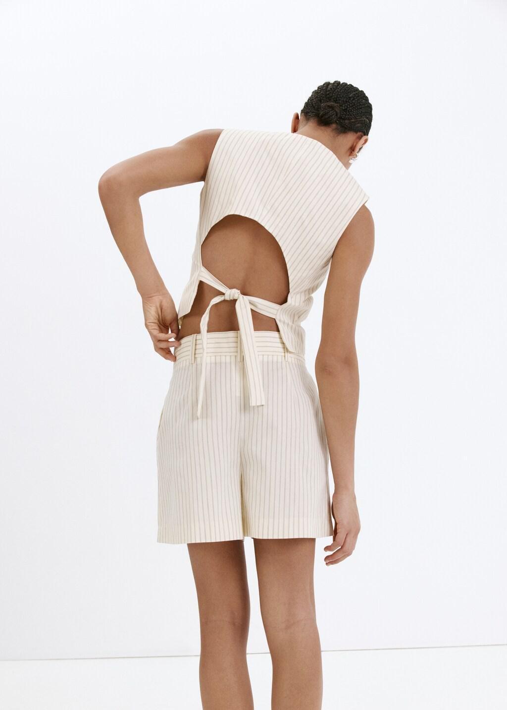 Yellow Pinstripe Pleated Bermuda Shorts, Yellow, large image number 2