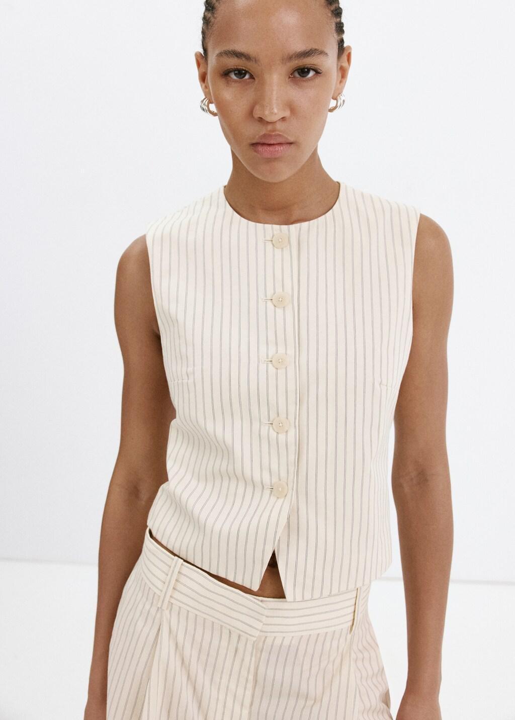 Yellow Pinstripe Pleated Bermuda Shorts, Yellow, large image number 3