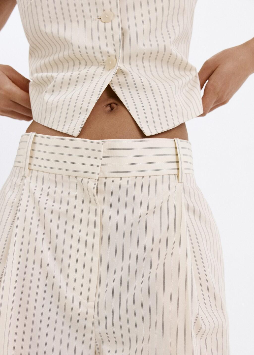 Yellow Pinstripe Pleated Bermuda Shorts, Yellow, large image number 4