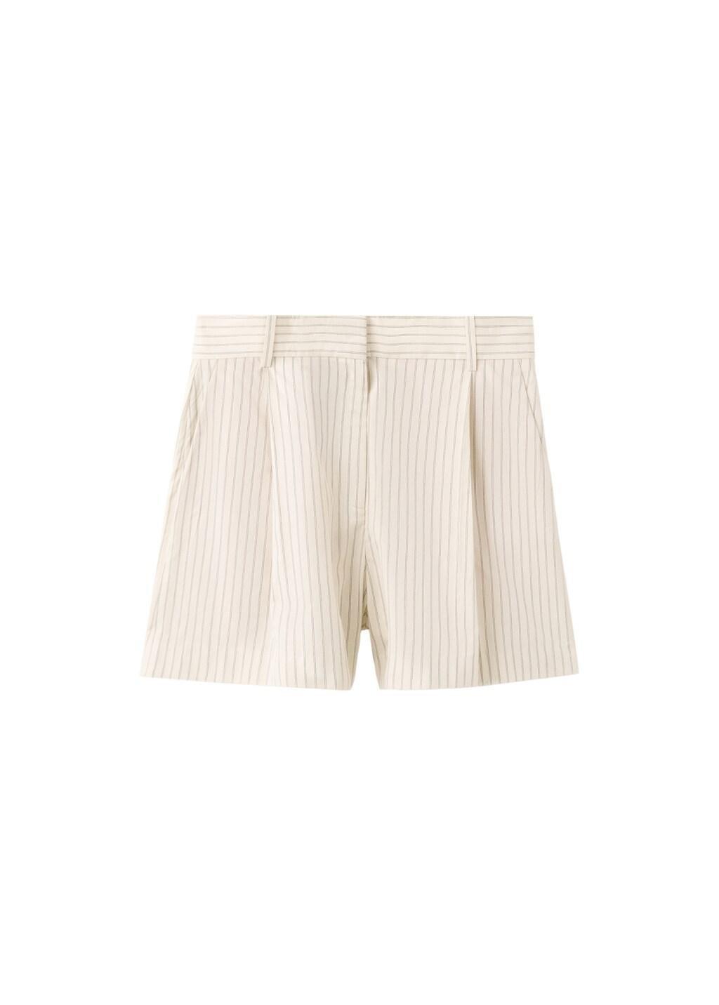 Yellow Pinstripe Pleated Bermuda Shorts, Yellow, large image number 6