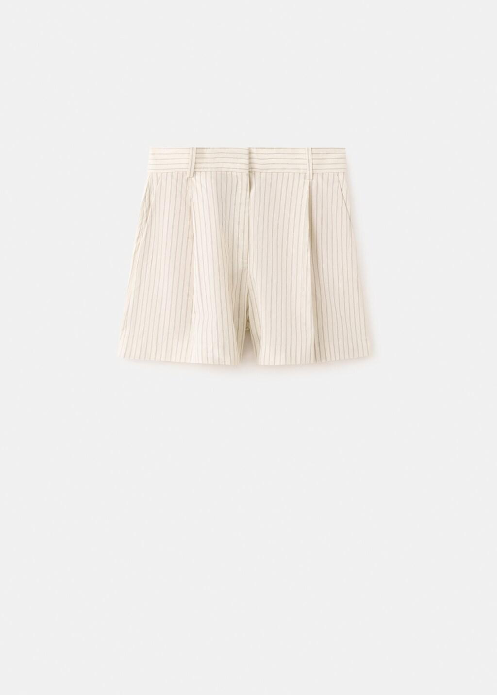 Yellow Pinstripe Pleated Bermuda Shorts, Yellow, large image number 7