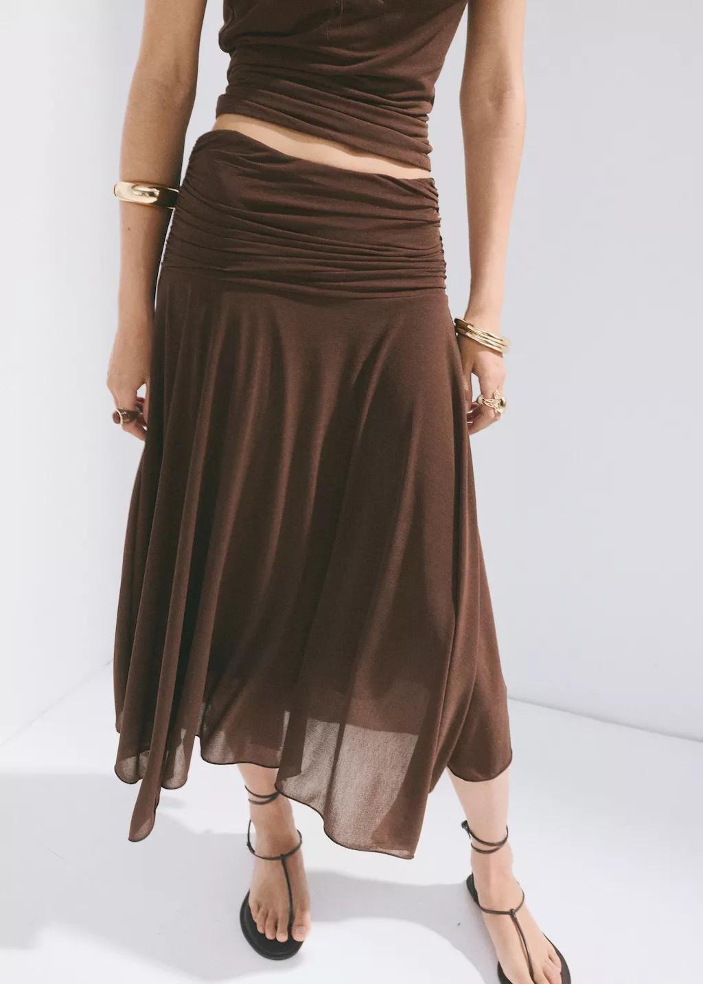 Brown Asymmetric Chiffon Skirt, Brown, large image number 3