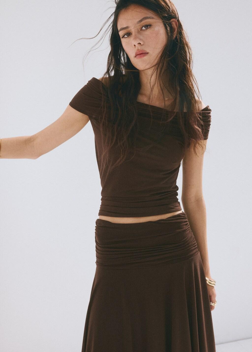 Brown Asymmetric Chiffon Skirt, Brown, large image number 4