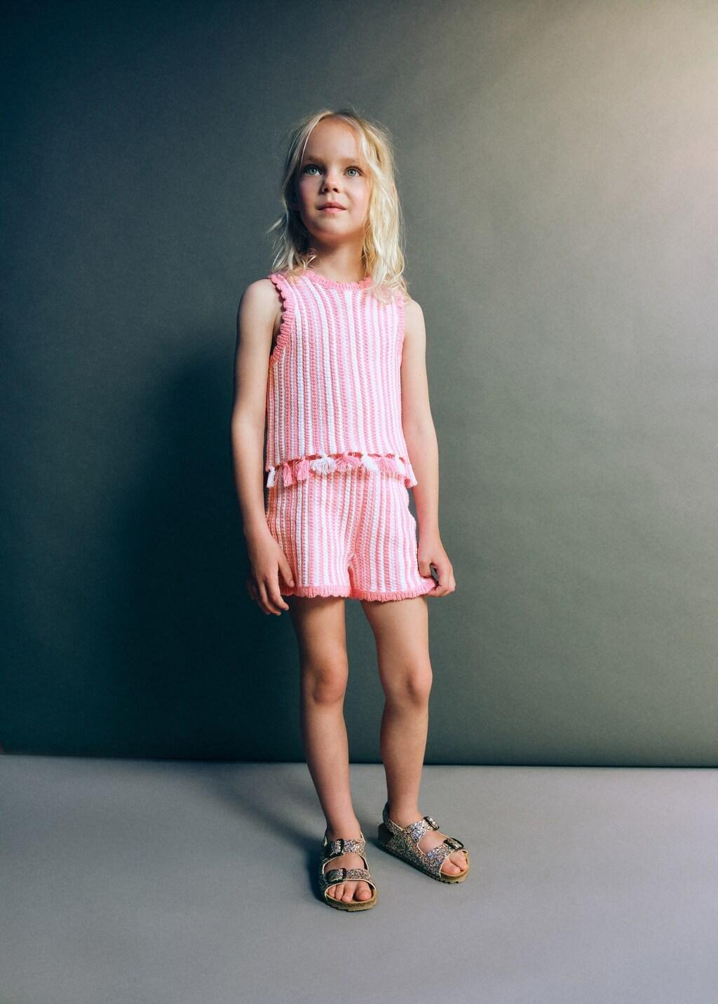 Pink Striped Crochet Shorts, Baby Girls, Pink, large image number 0