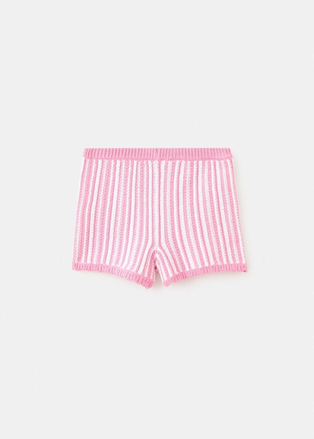 Pink Striped Crochet Shorts, Baby Girls, Pink, large image number 2