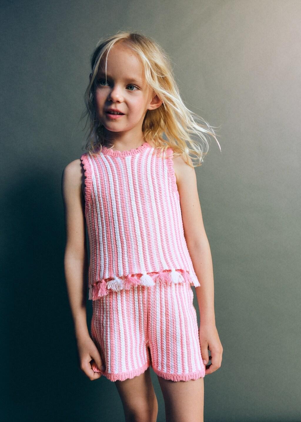Pink Striped Crochet Shorts, Baby Girls, Pink, large image number 3