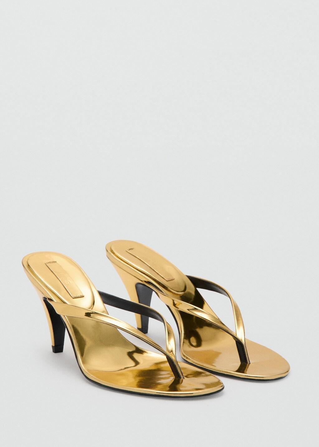 Gold Metallic Funnel-Heel Sandal, Gold, large image number 1