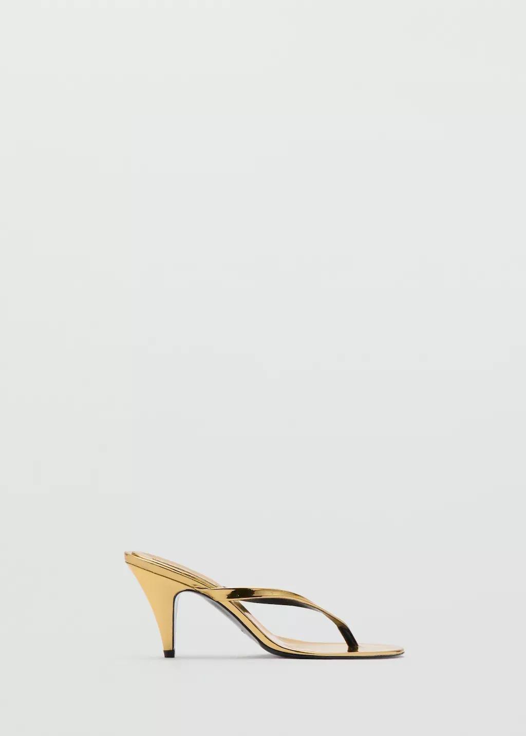 Gold Metallic Funnel-Heel Sandal, Gold, large image number 4