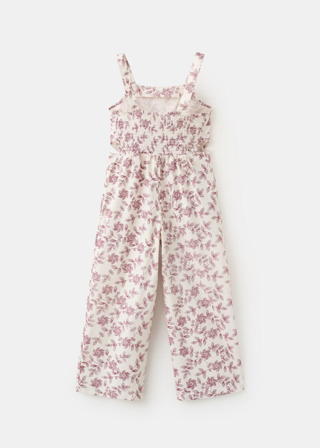 Beige Floral-Print Cotton Jumpsuit, Kids Girls, Light Beige, large image number 1