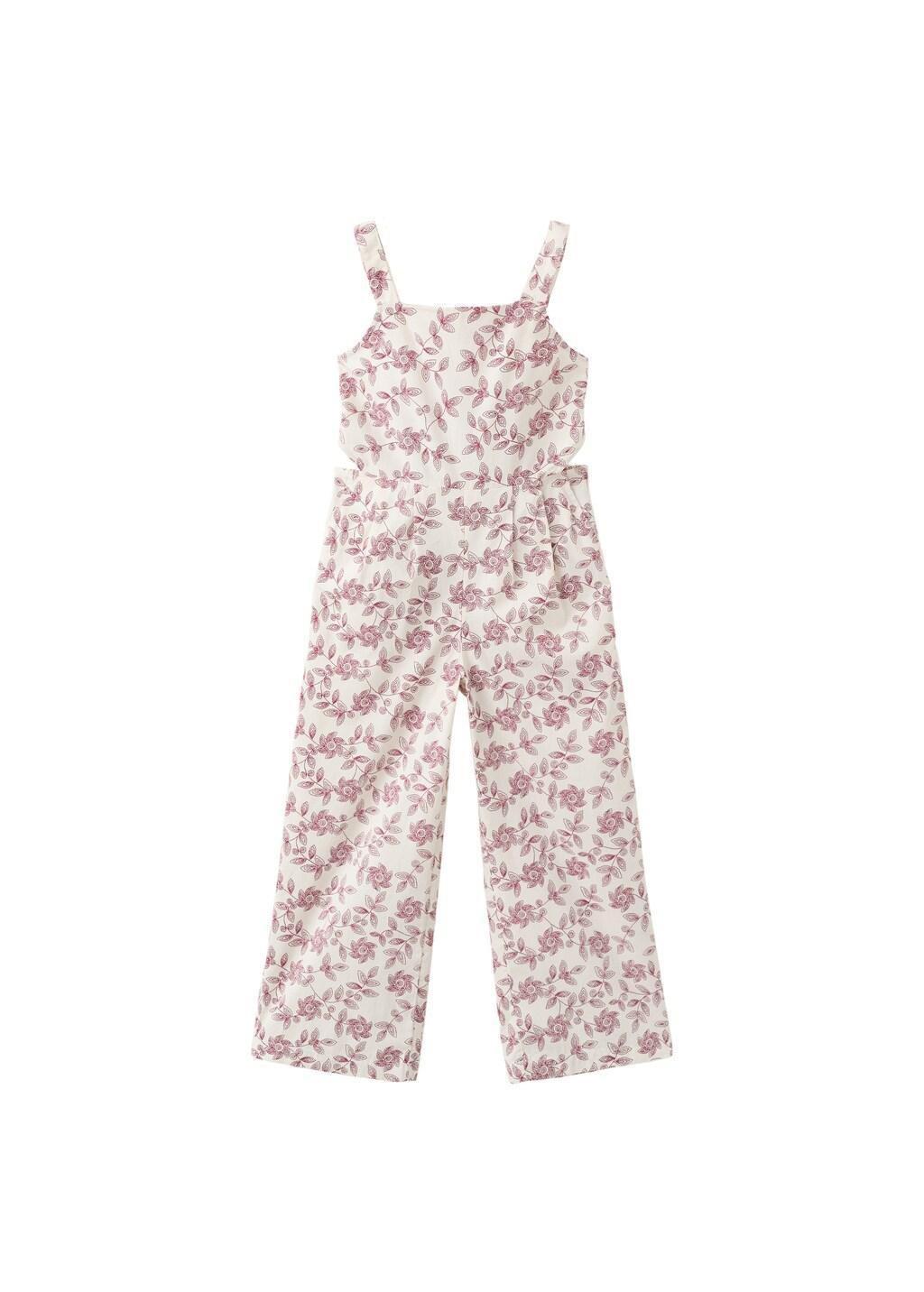 Beige Floral-Print Cotton Jumpsuit, Kids Girls, Light Beige, large image number 3