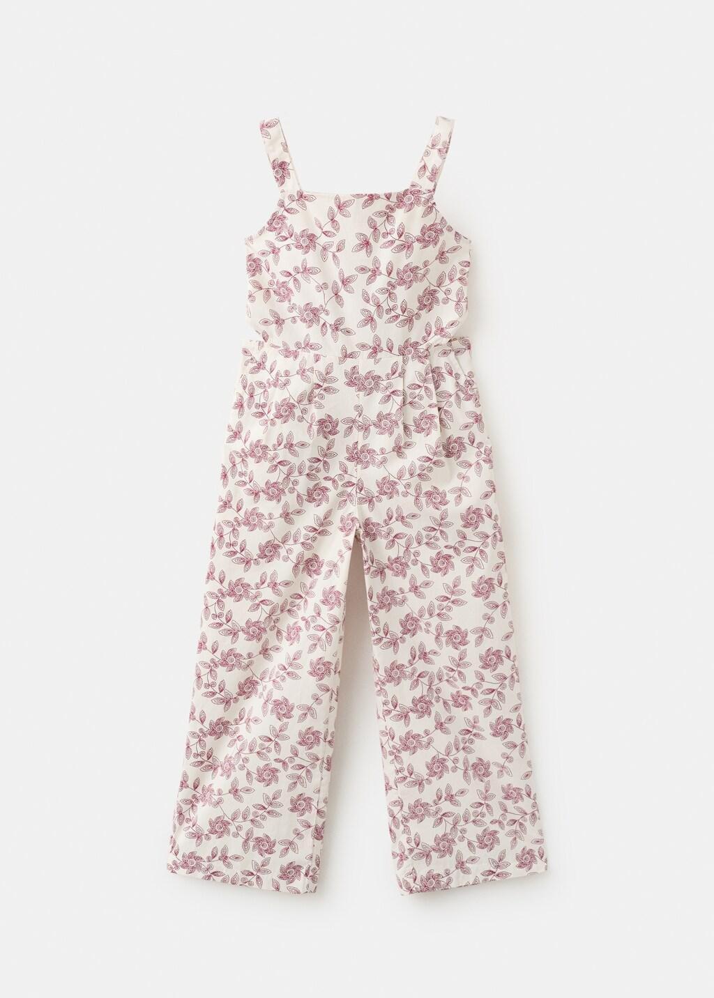 Beige Floral-Print Cotton Jumpsuit, Kids Girls, Light Beige, large image number 5