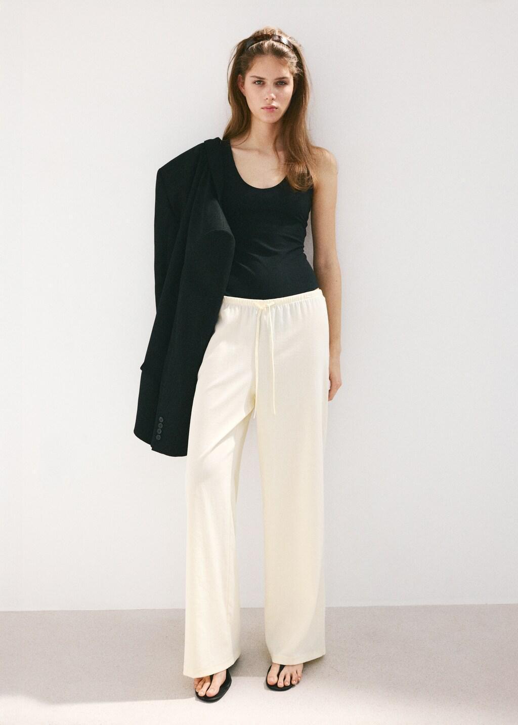 Beige Straight Mid-Rise Trousers, Light Beige, medium