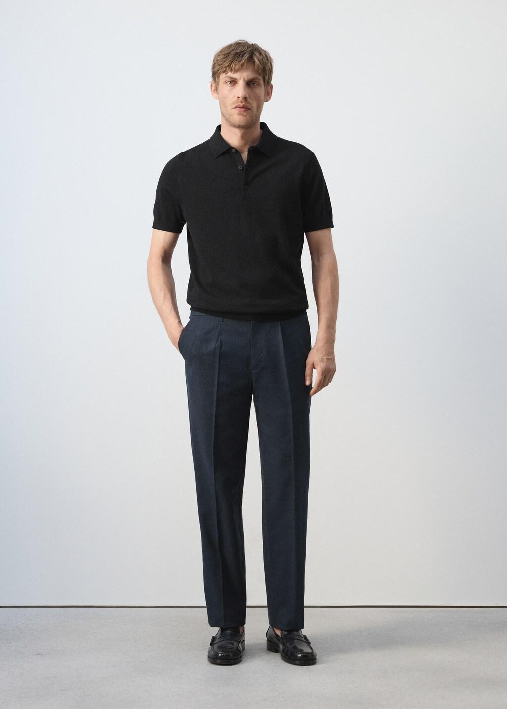 BLACK 100% cotton fine knit polo, Black, large image number 0