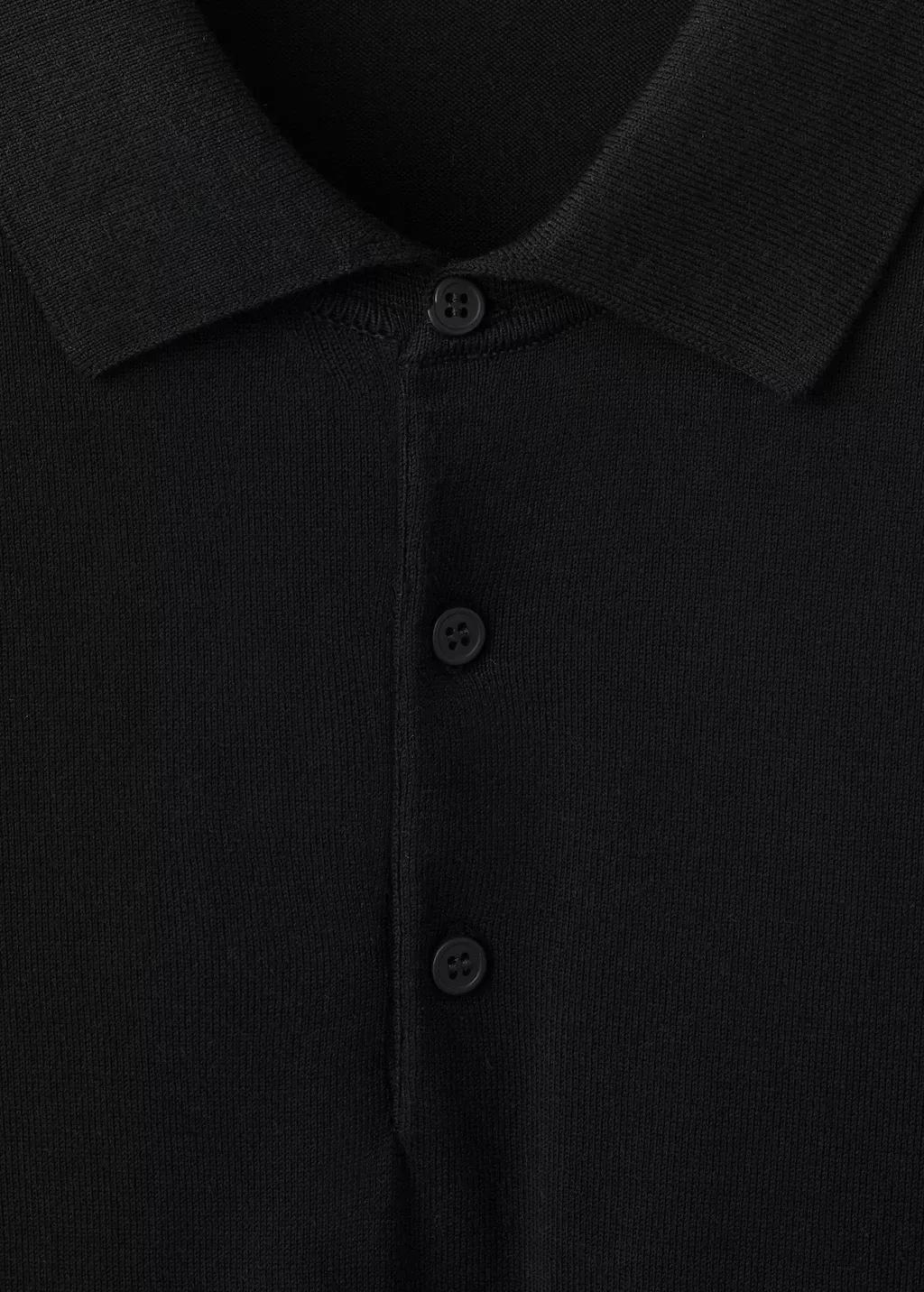 BLACK 100% cotton fine knit polo, Black, medium