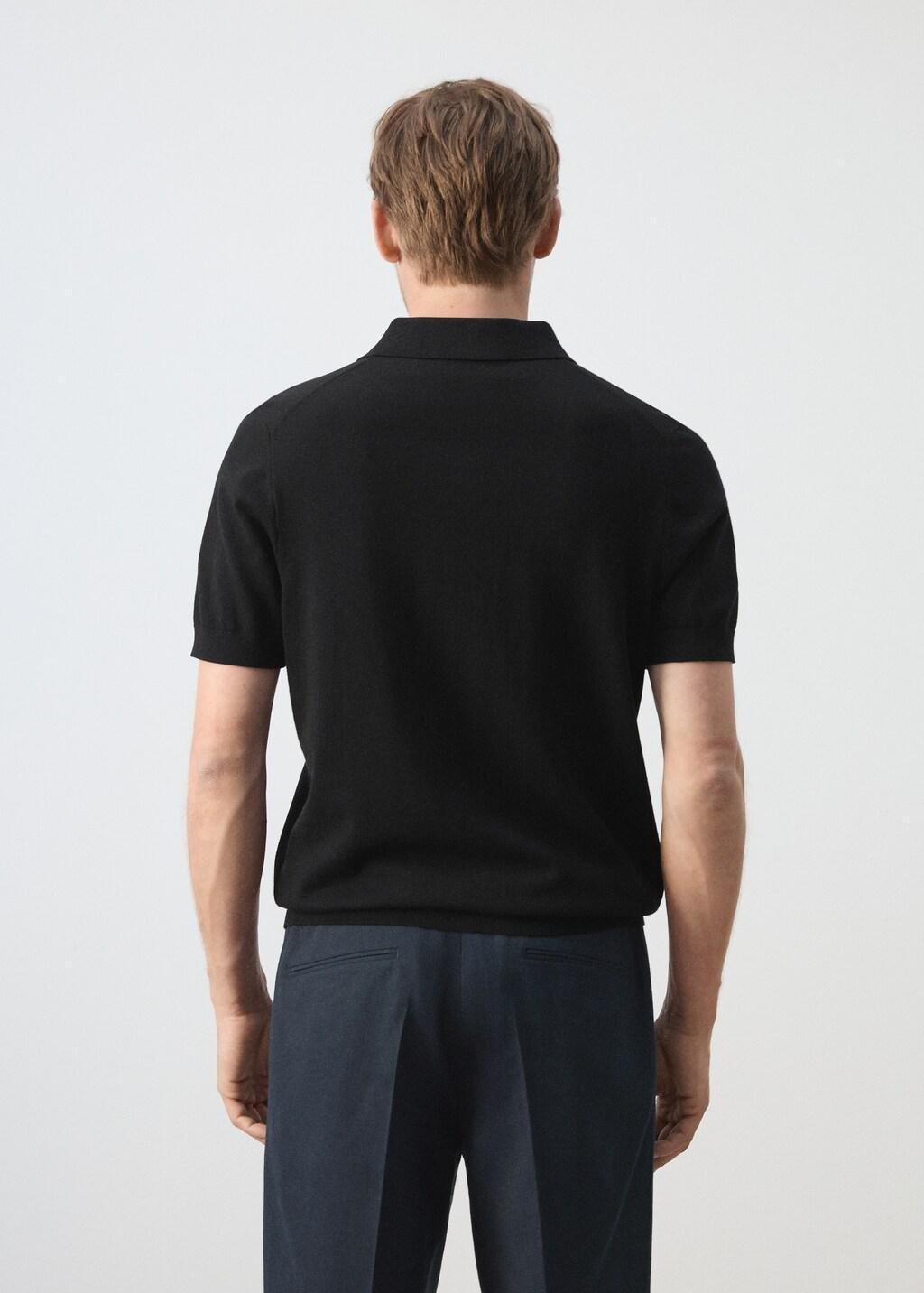 BLACK 100% cotton fine knit polo, Black, medium