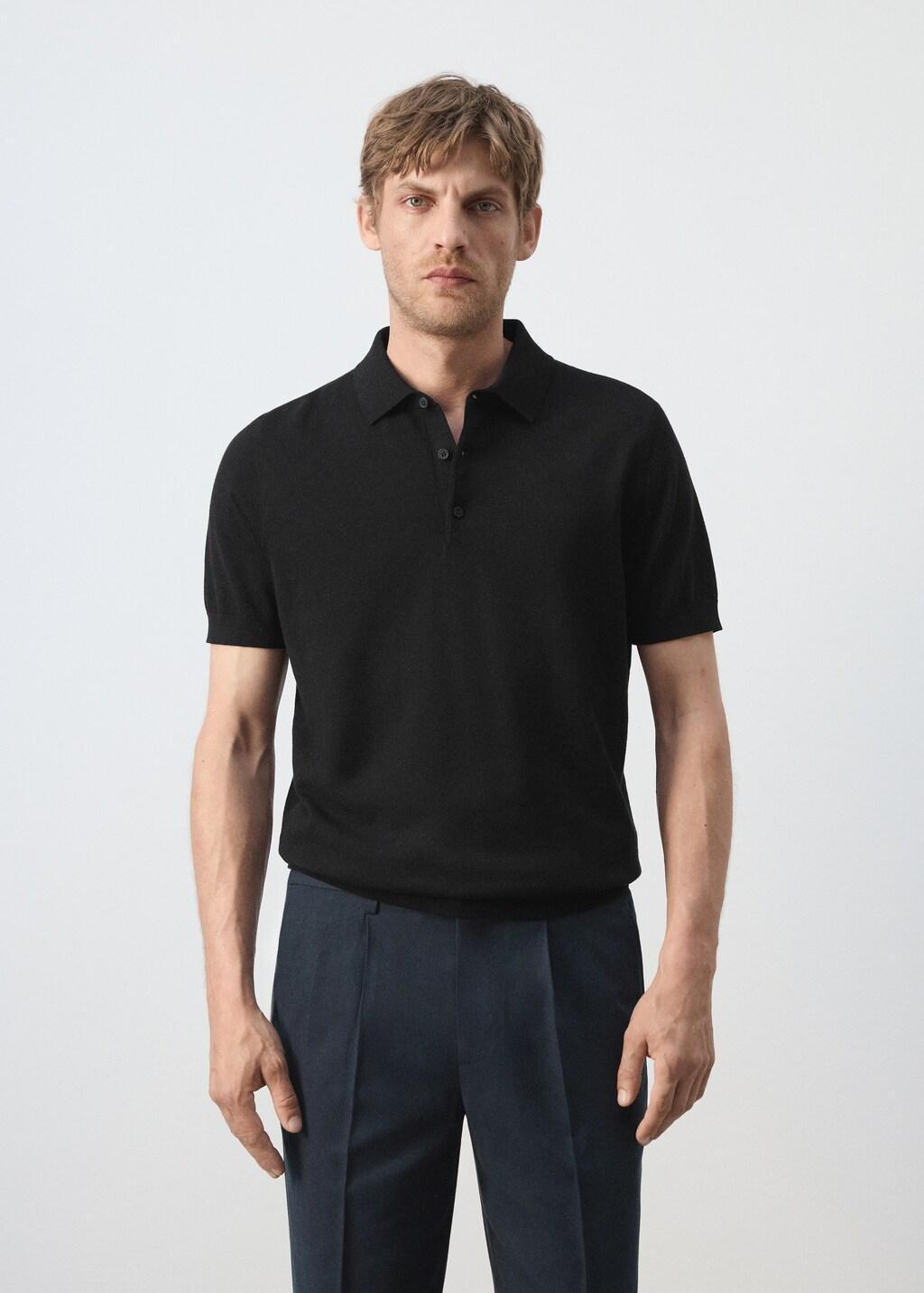 BLACK 100% cotton fine knit polo, Black, large image number 3