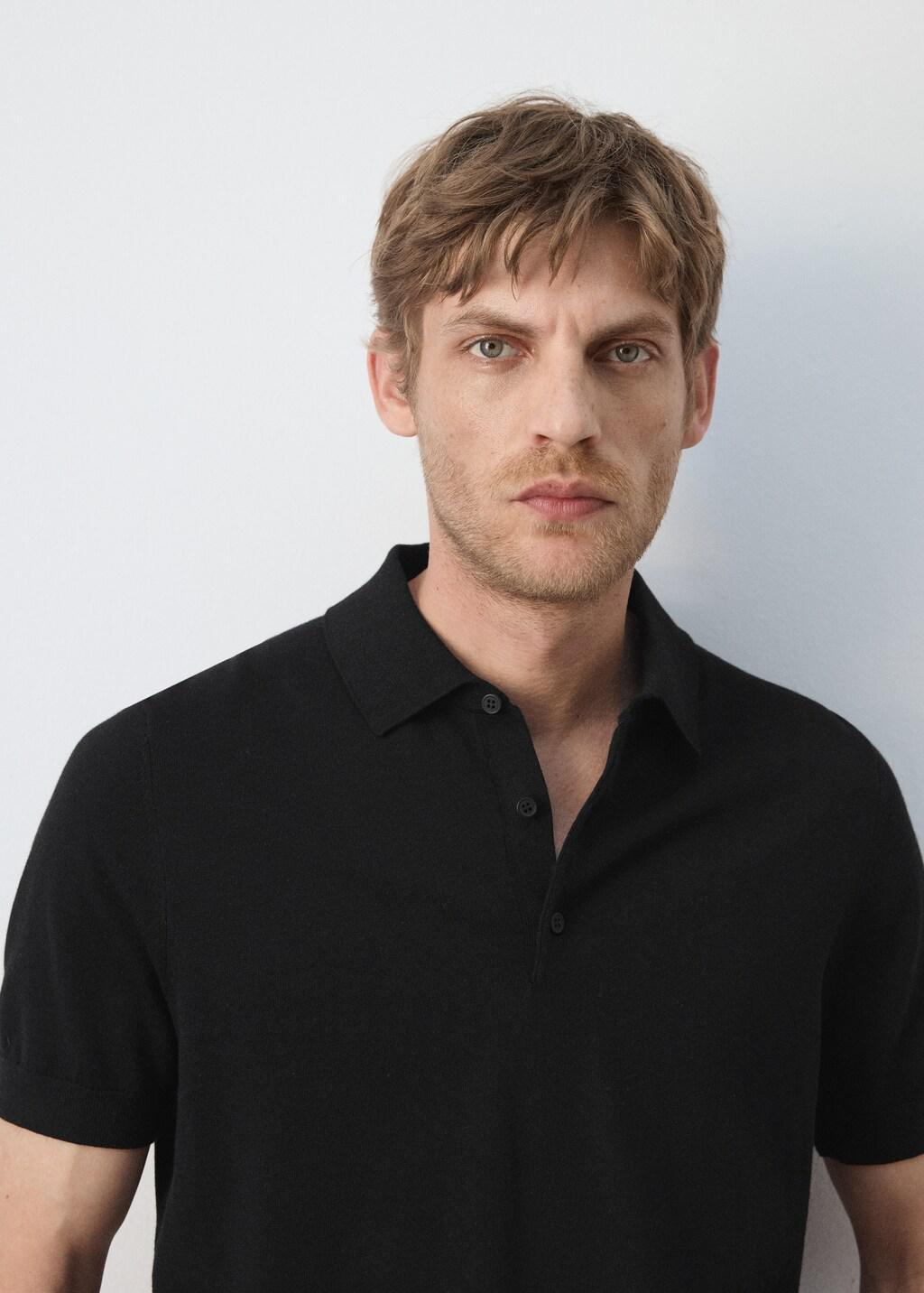 BLACK 100% cotton fine knit polo, Black, large image number 4