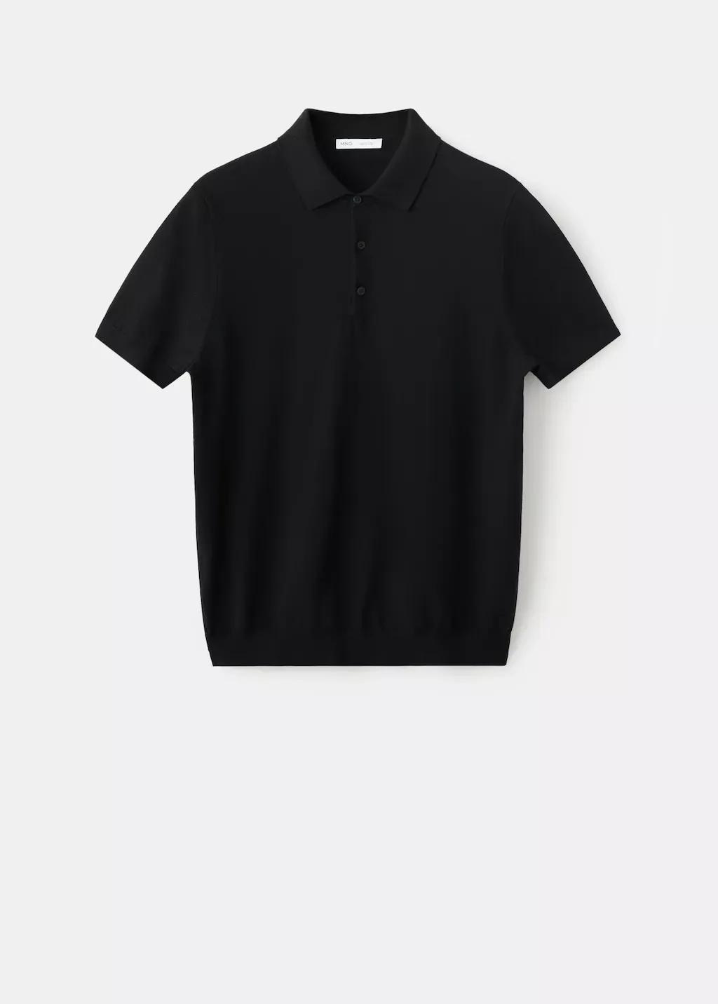 BLACK 100% cotton fine knit polo, Black, large image number 7
