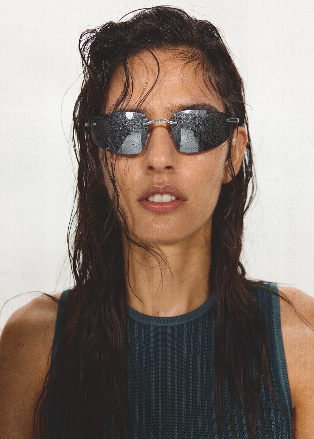 Silver Rimless Mirrored Sunglasses, Silver, medium