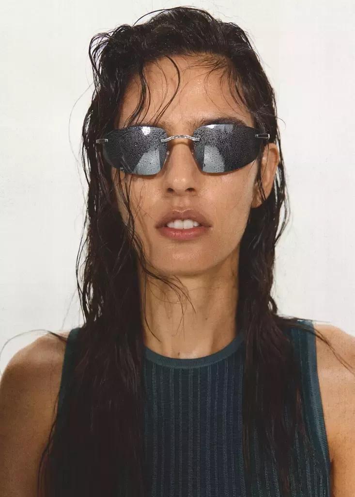 Silver Rimless Mirrored Sunglasses, Silver, large image number 4