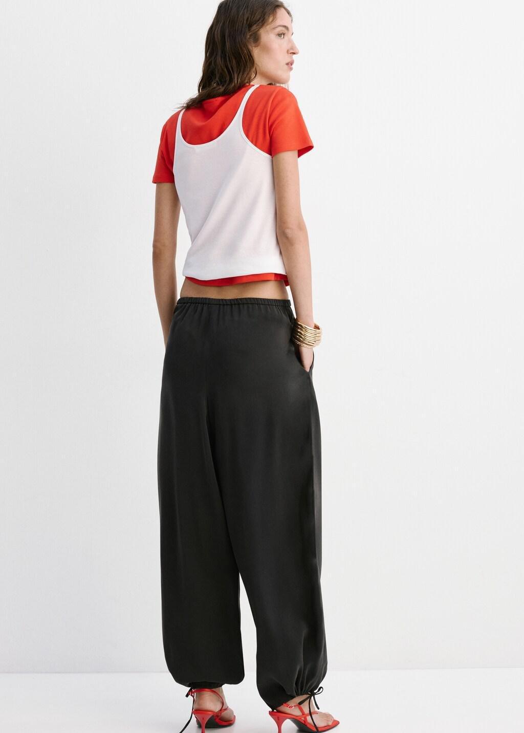 Black Elastic Waist Harem Pants, Black, large image number 2