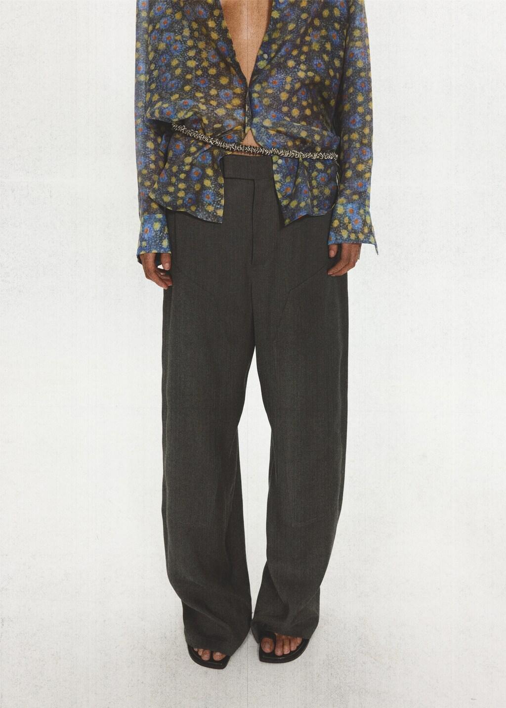 BLACK Straight-leg suit trousers with stitching details, Black, large image number 3
