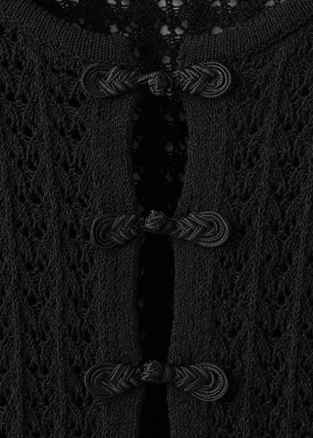 Black Open-Knit Toggle Cardigan, Black, large image number 1