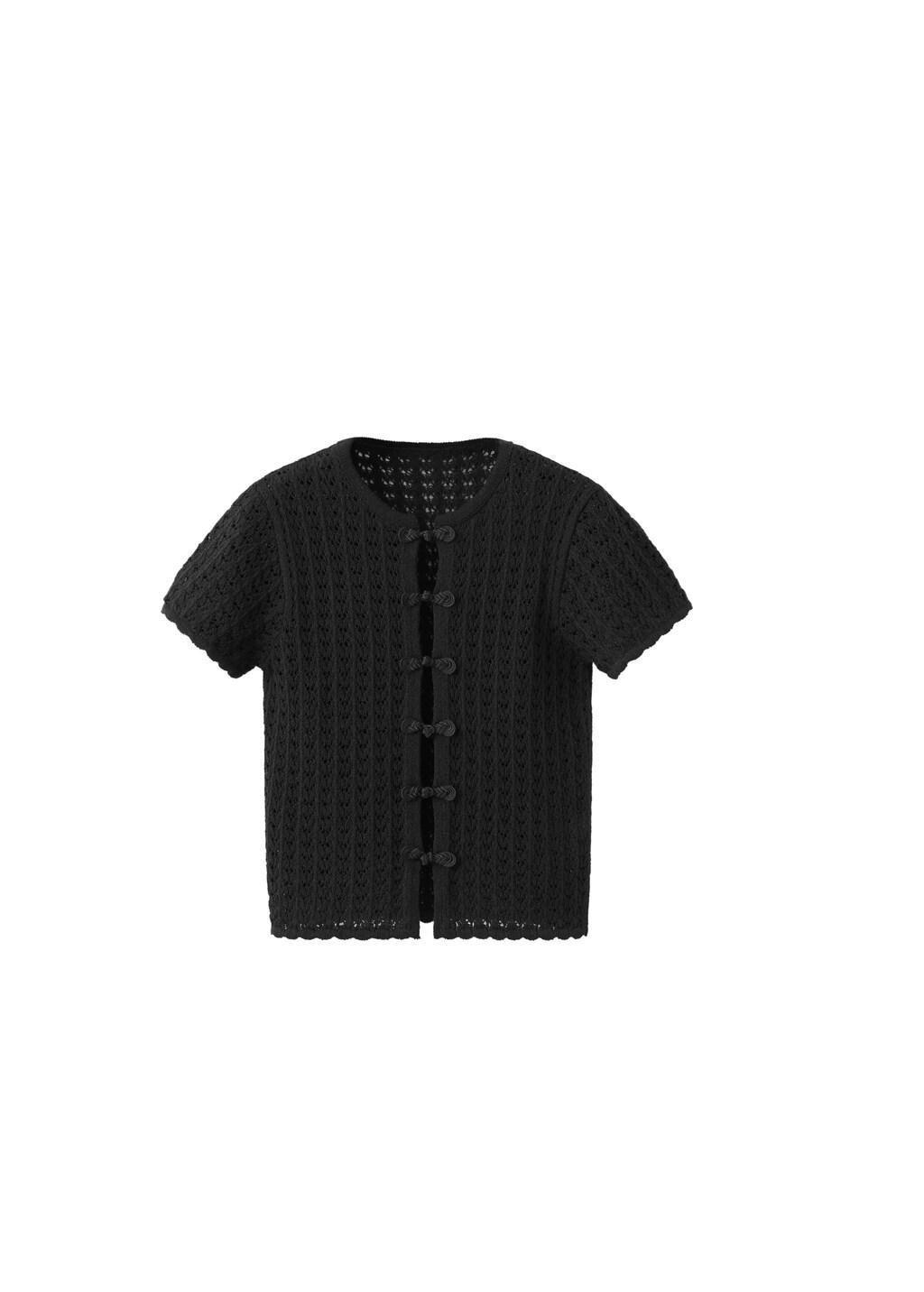 Black Open-Knit Toggle Cardigan, Black, large image number 6