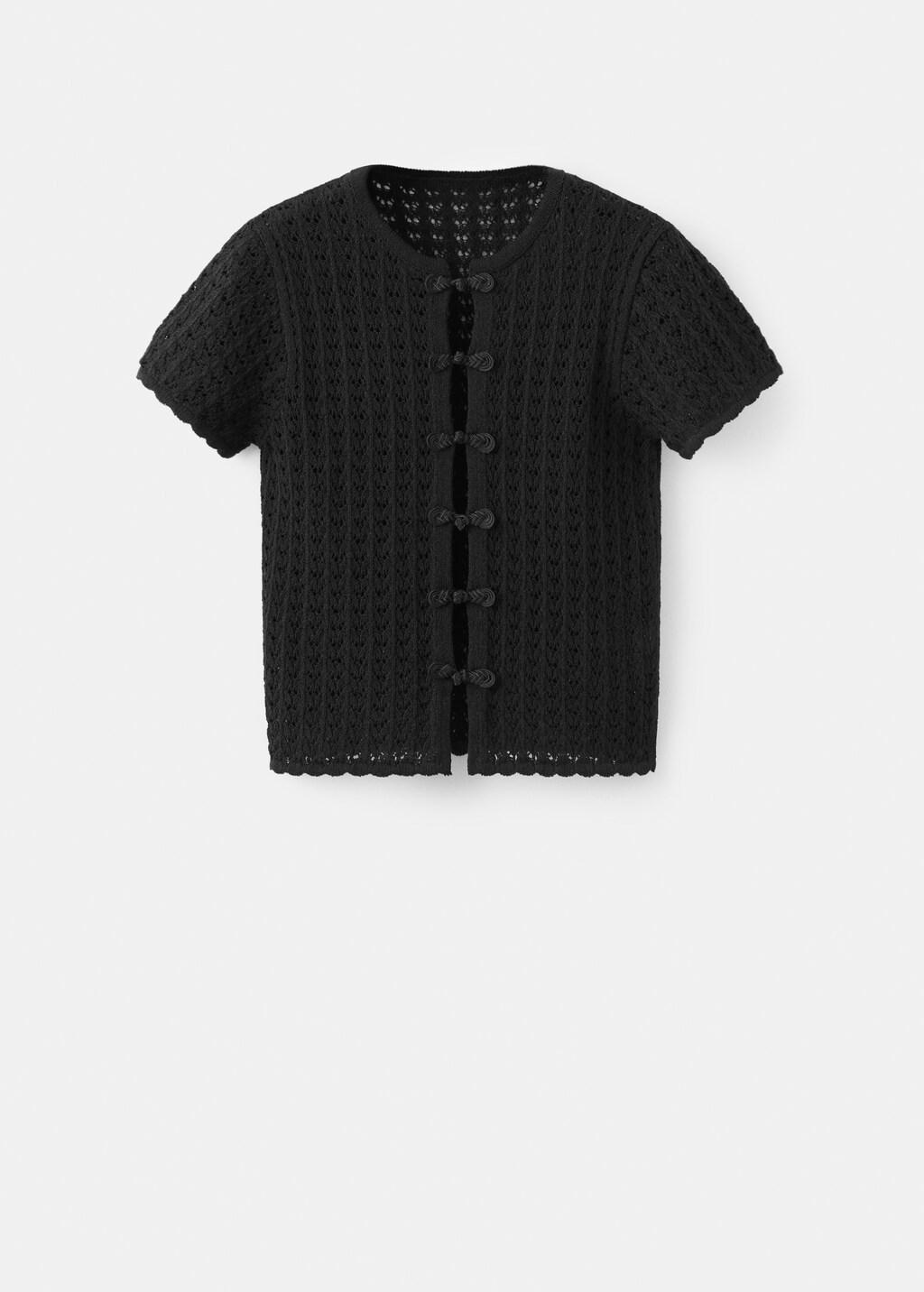 Black Open-Knit Toggle Cardigan, Black, large image number 7