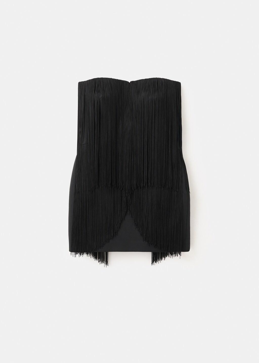 BLACK Strapless fringed dress, Black, large image number 7
