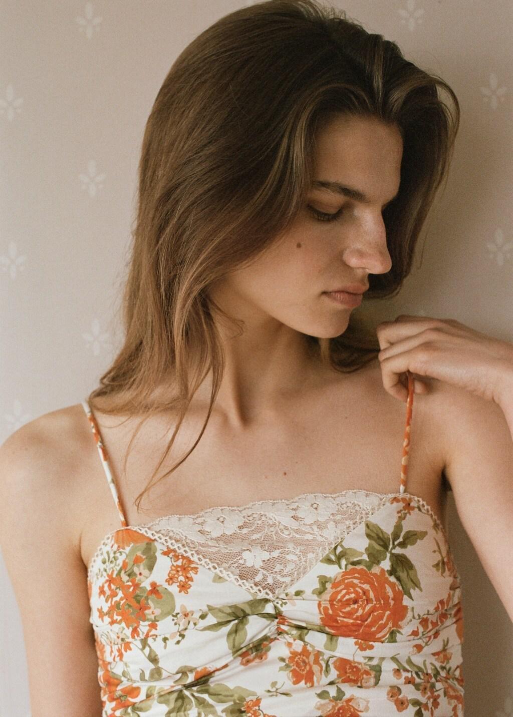 Orange Draped Floral Top, Orange, large image number 4