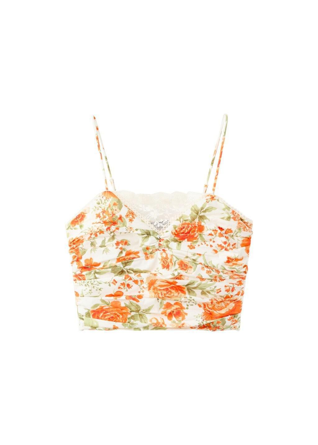 Orange Draped Floral Top, Orange, large image number 6