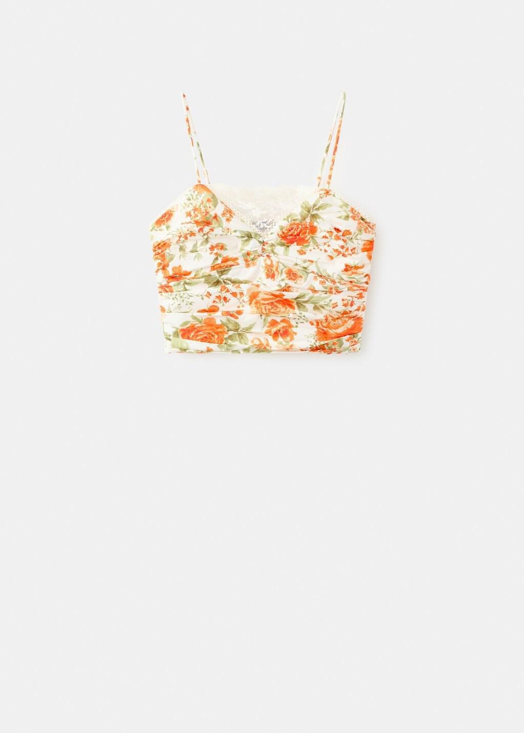 Orange Draped Floral Top, Orange, large image number 7