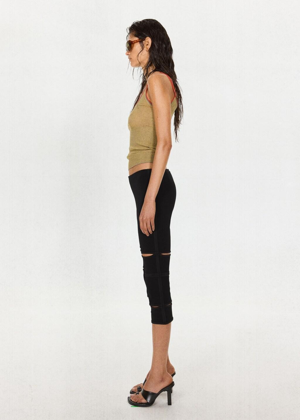 Black Capri Trousers With Openings, Black, large image number 0
